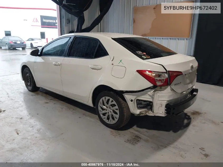 2017 Toyota Corolla Le VIN: 5YFBURHE9HP672402 Lot: 40867976