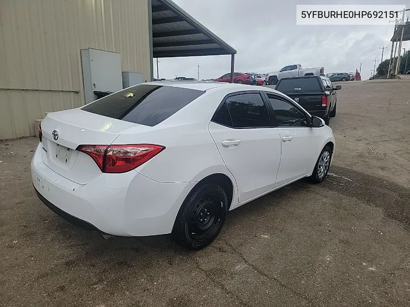 5YFBURHE0HP692151 2017 Toyota Corolla Le