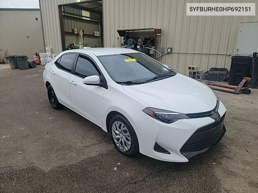 5YFBURHE0HP692151 2017 Toyota Corolla Le