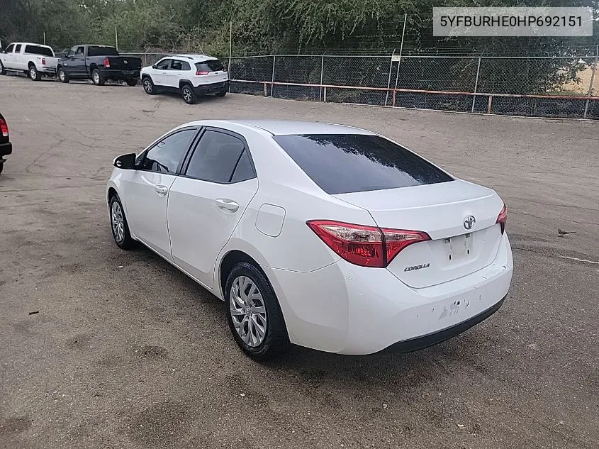 5YFBURHE0HP692151 2017 Toyota Corolla Le