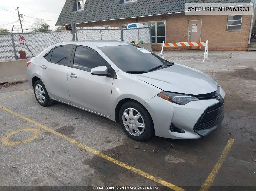 2017 Toyota Corolla Le VIN: 5YFBURHE6HP663933 Lot: 40888182