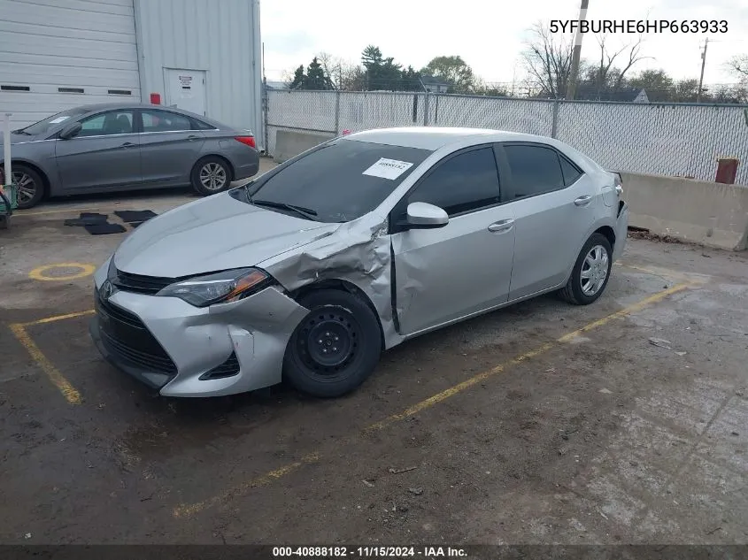 2017 Toyota Corolla Le VIN: 5YFBURHE6HP663933 Lot: 40888182