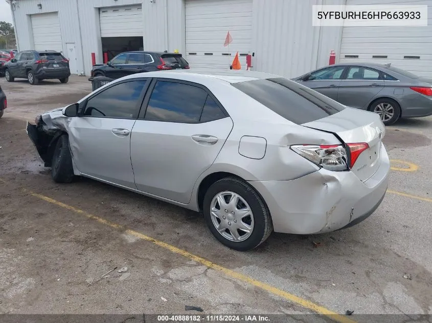 2017 Toyota Corolla Le VIN: 5YFBURHE6HP663933 Lot: 40888182