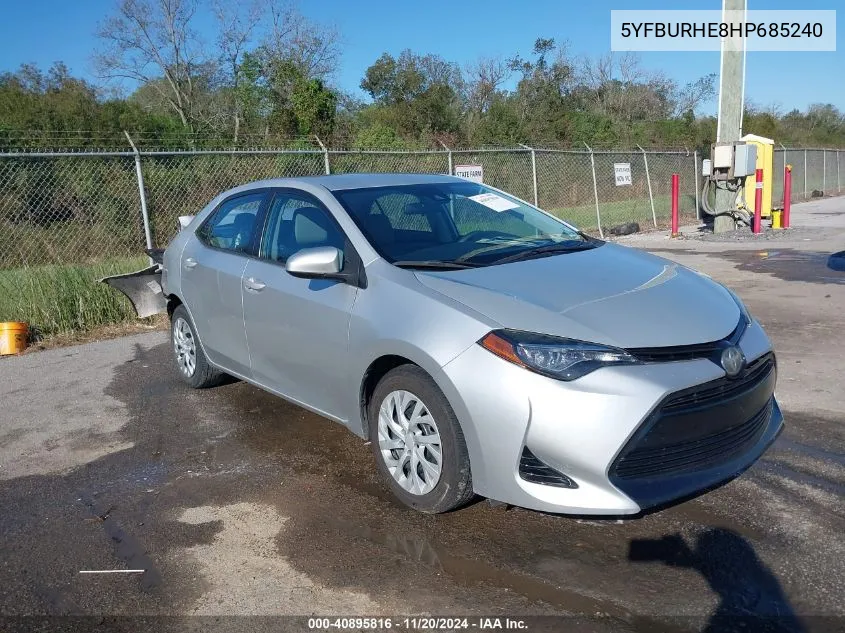 2017 Toyota Corolla Le VIN: 5YFBURHE8HP685240 Lot: 40895816