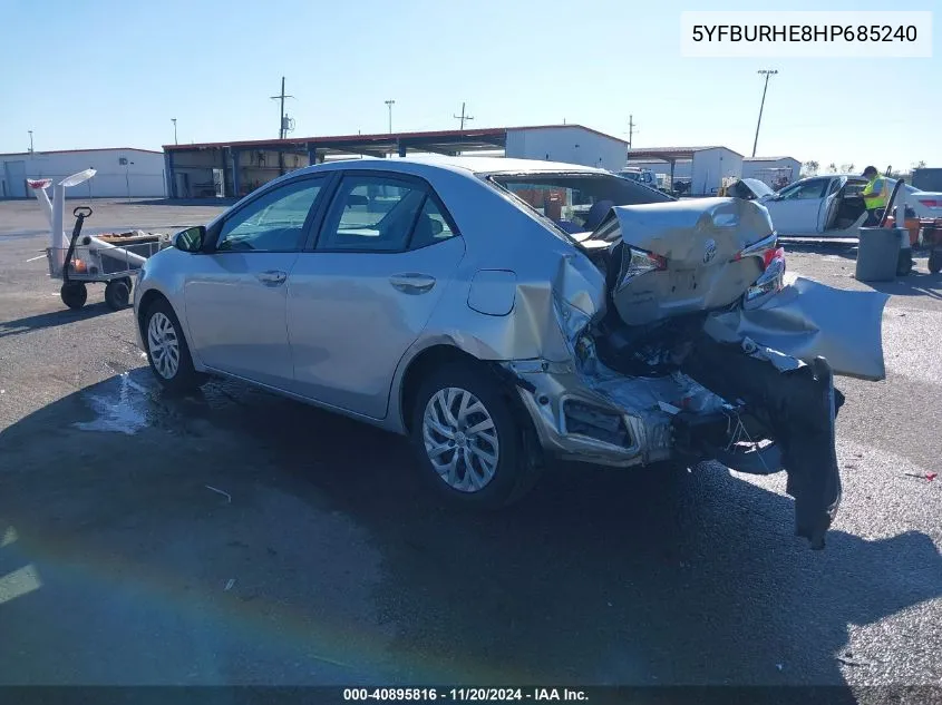 2017 Toyota Corolla Le VIN: 5YFBURHE8HP685240 Lot: 40895816