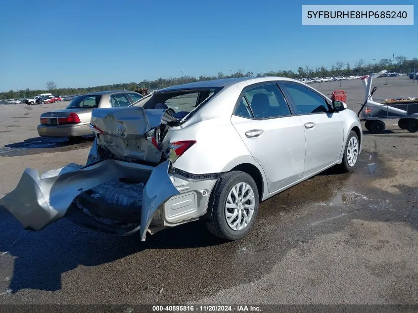 2017 Toyota Corolla Le VIN: 5YFBURHE8HP685240 Lot: 40895816