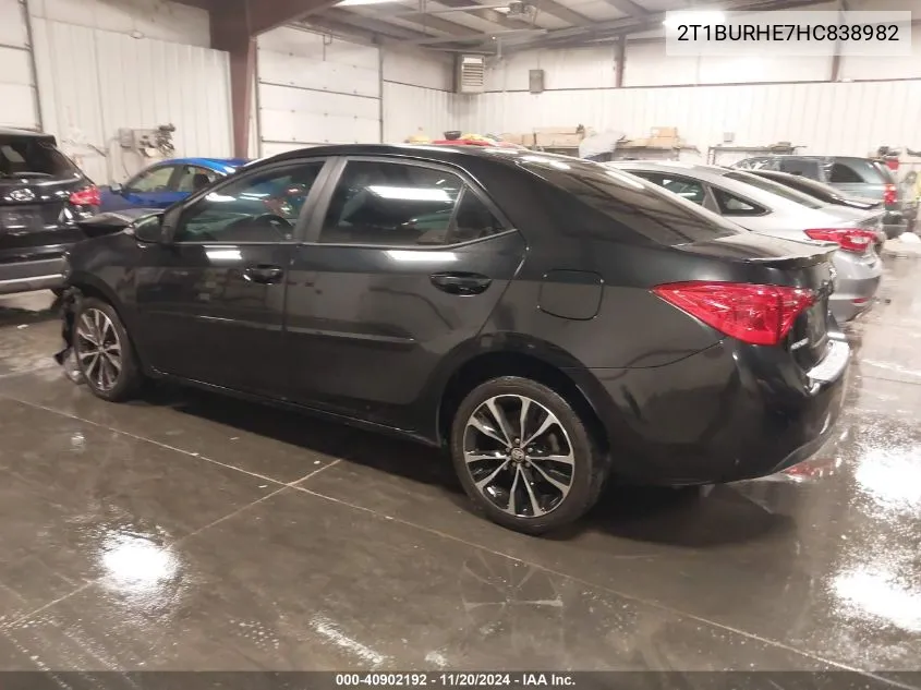 2017 Toyota Corolla Se VIN: 2T1BURHE7HC838982 Lot: 40902192