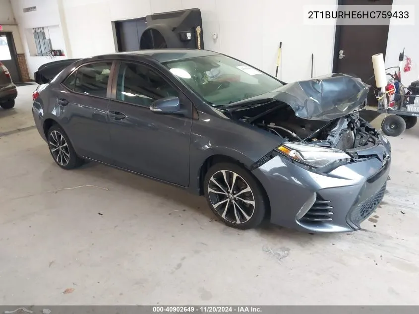 2017 Toyota Corolla Se VIN: 2T1BURHE6HC759433 Lot: 40902649