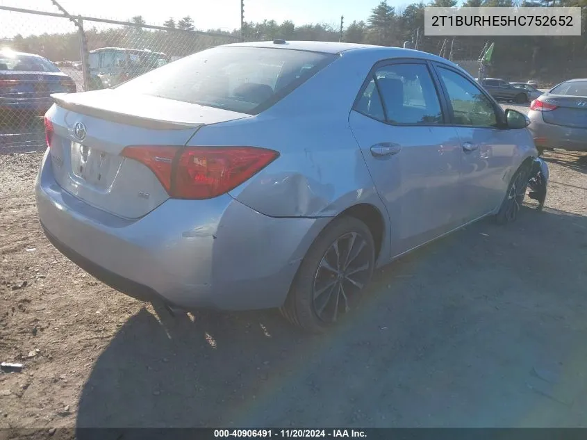 2017 Toyota Corolla L/Le/Xle/Se/Xse VIN: 2T1BURHE5HC752652 Lot: 40906491