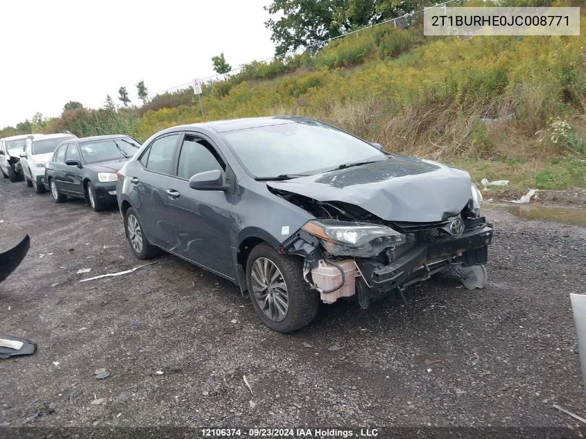 2018 Toyota Corolla VIN: 2T1BURHE0JC008771 Lot: 12106374