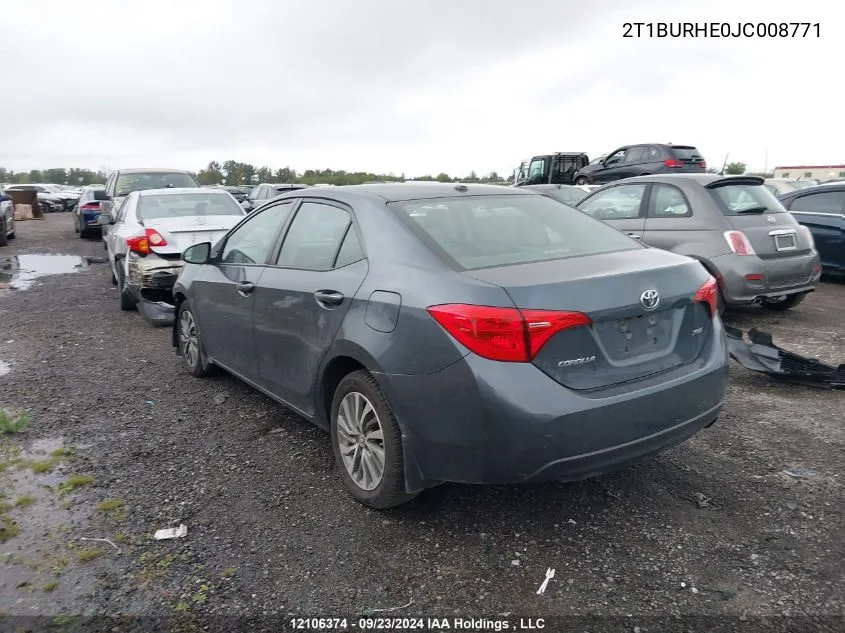 2018 Toyota Corolla VIN: 2T1BURHE0JC008771 Lot: 12106374