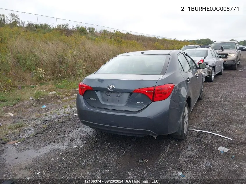 2018 Toyota Corolla VIN: 2T1BURHE0JC008771 Lot: 12106374