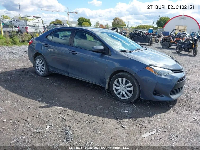 2018 Toyota Corolla L/Le/Xle/Se/Xse VIN: 2T1BURHE2JC102151 Lot: 12113835