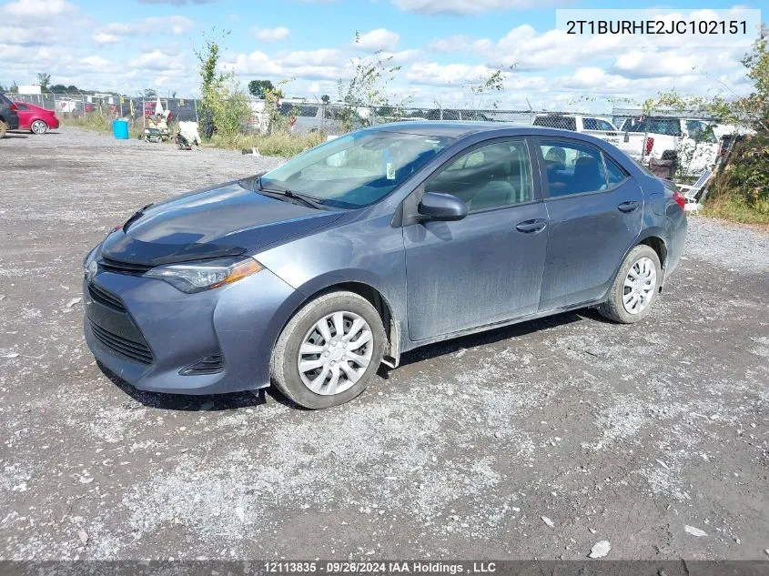 2018 Toyota Corolla L/Le/Xle/Se/Xse VIN: 2T1BURHE2JC102151 Lot: 12113835