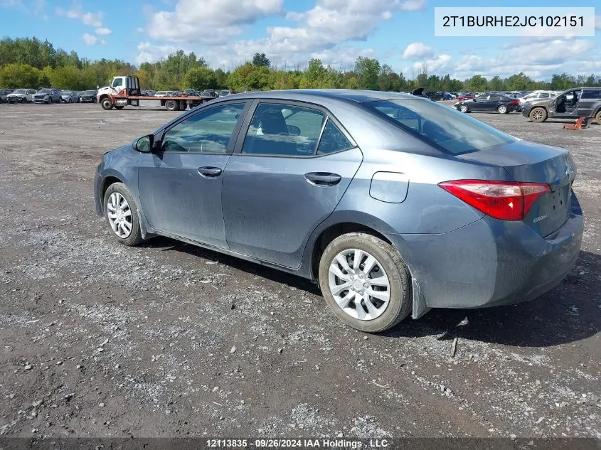 2018 Toyota Corolla L/Le/Xle/Se/Xse VIN: 2T1BURHE2JC102151 Lot: 12113835