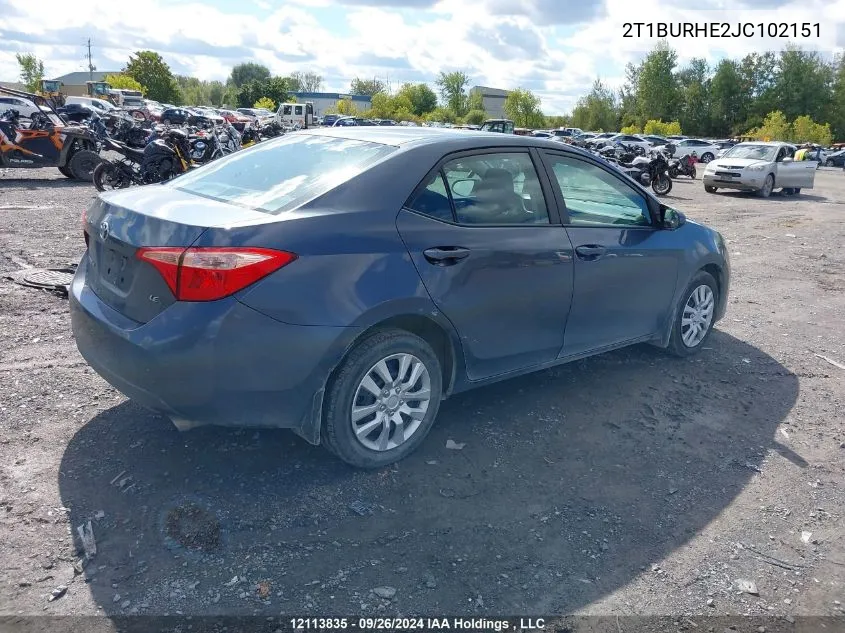 2018 Toyota Corolla L/Le/Xle/Se/Xse VIN: 2T1BURHE2JC102151 Lot: 12113835