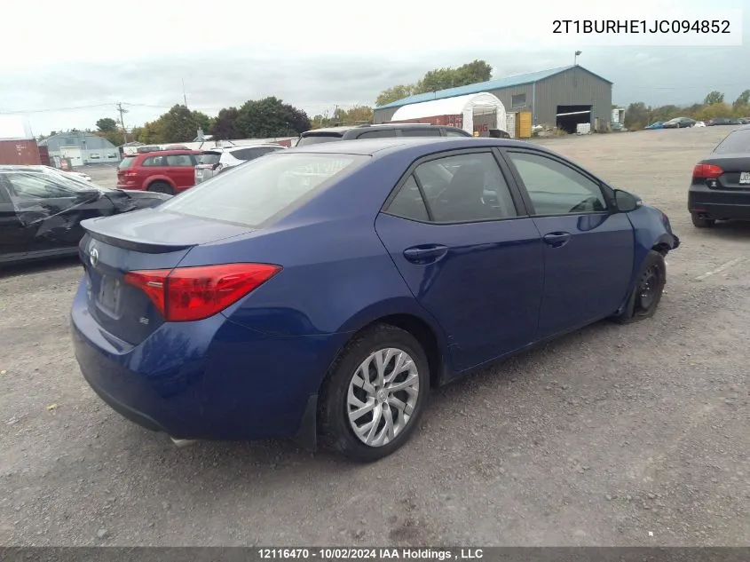 2018 Toyota Corolla Se VIN: 2T1BURHE1JC094852 Lot: 12116470