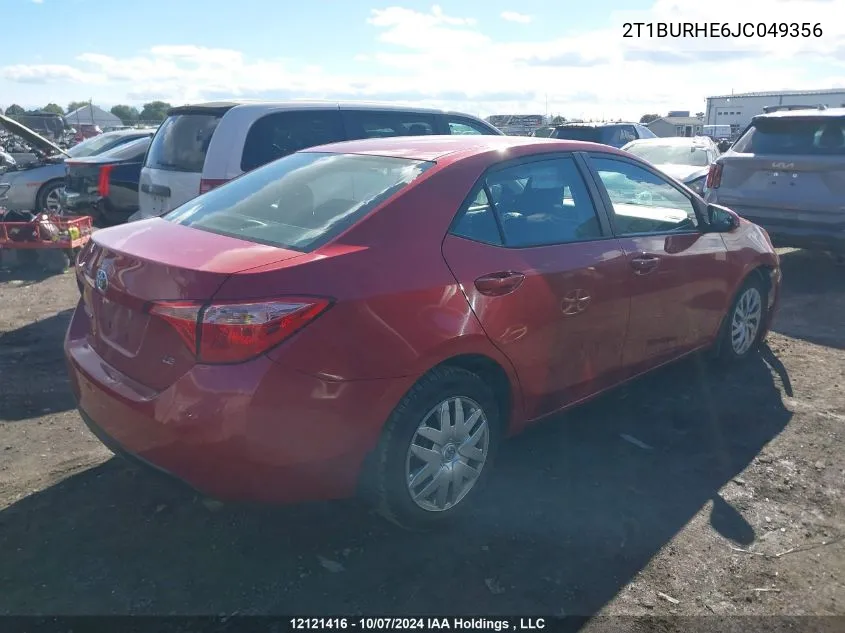 2018 Toyota Corolla L/Le/Xle/Se/Xse VIN: 2T1BURHE6JC049356 Lot: 12121416