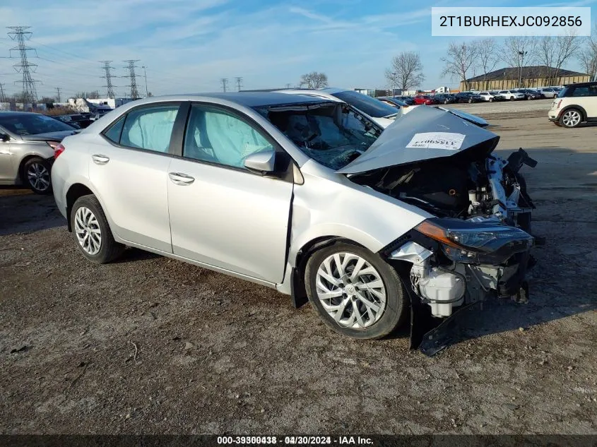 2018 Toyota Corolla Le VIN: 2T1BURHEXJC092856 Lot: 39300438