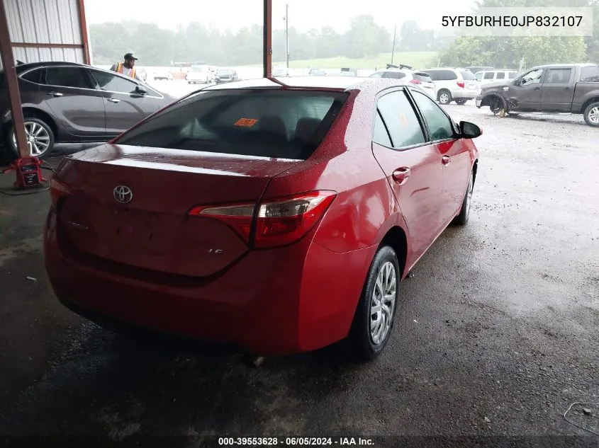 2018 Toyota Corolla Le VIN: 5YFBURHE0JP832107 Lot: 39553628