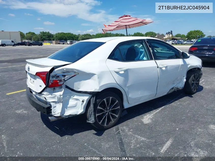 2018 Toyota Corolla Se VIN: 2T1BURHE2JC045904 Lot: 39575990