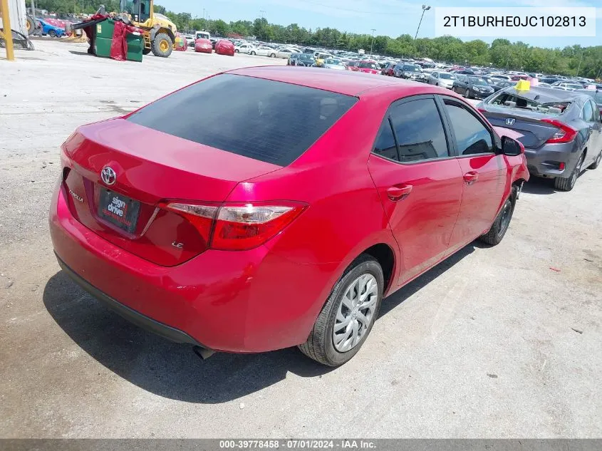 2018 Toyota Corolla Le VIN: 2T1BURHE0JC102813 Lot: 39778458