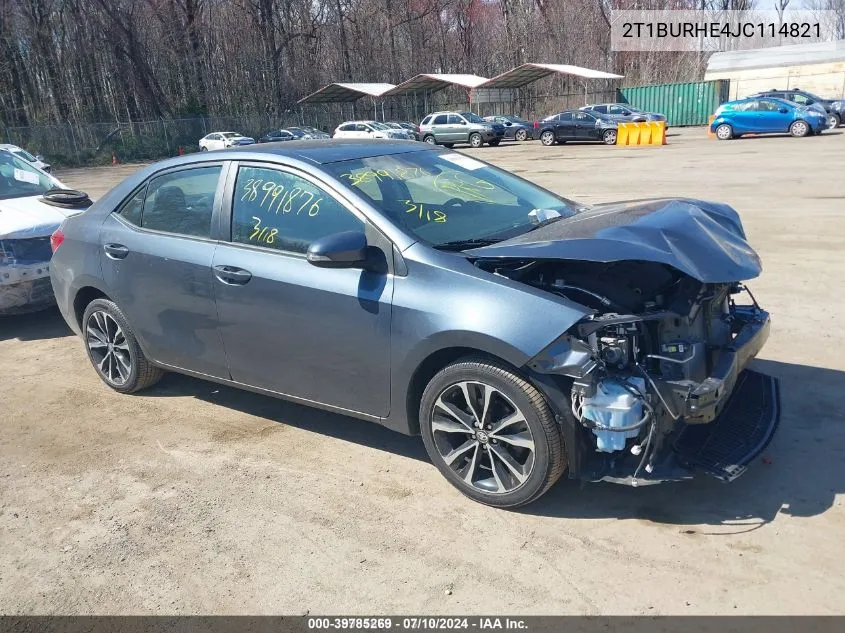 2018 Toyota Corolla Se VIN: 2T1BURHE4JC114821 Lot: 39785269