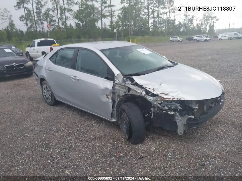 2018 Toyota Corolla Le VIN: 2T1BURHE8JC118807 Lot: 40738731