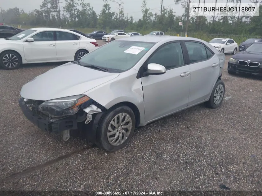 2018 Toyota Corolla Le VIN: 2T1BURHE8JC118807 Lot: 40738731