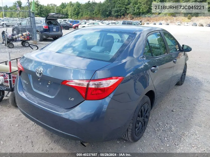 2018 Toyota Corolla Le VIN: 2T1BURHE7JC045221 Lot: 40237657