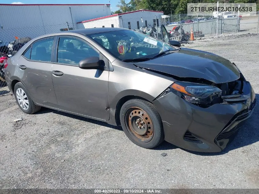 2018 Toyota Corolla Le VIN: 2T1BURHE2JC106538 Lot: 40250323