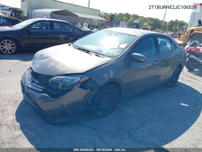 2018 Toyota Corolla Le VIN: 2T1BURHE2JC106538 Lot: 40250323