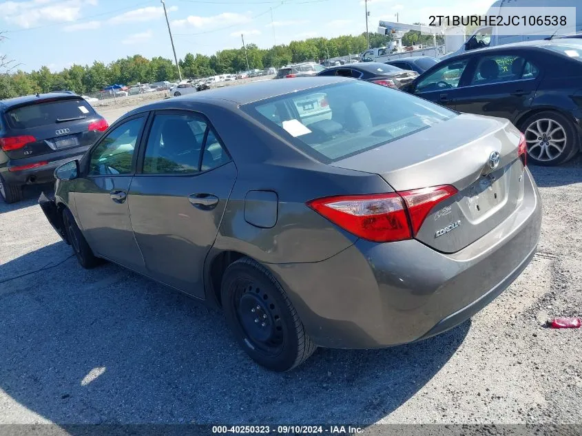 2018 Toyota Corolla Le VIN: 2T1BURHE2JC106538 Lot: 40250323