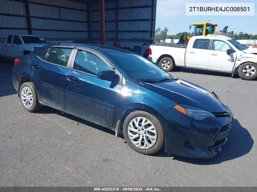 2018 Toyota Corolla Le VIN: 2T1BURHE4JC008501 Lot: 40253319