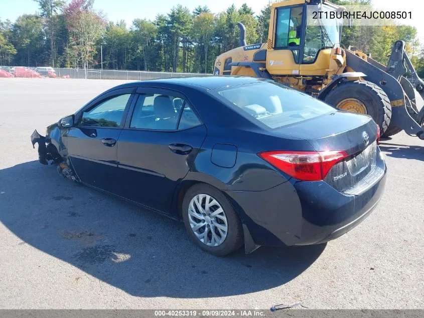 2018 Toyota Corolla Le VIN: 2T1BURHE4JC008501 Lot: 40253319