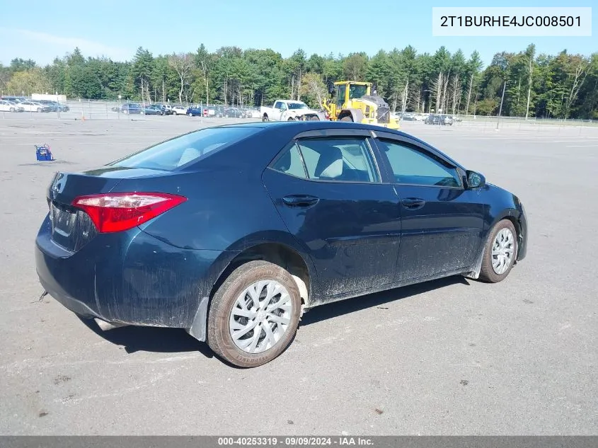 2018 Toyota Corolla Le VIN: 2T1BURHE4JC008501 Lot: 40253319