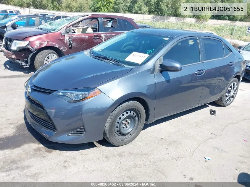 2018 Toyota Corolla Le VIN: 2T1BURHE4JC051655 Lot: 40265452