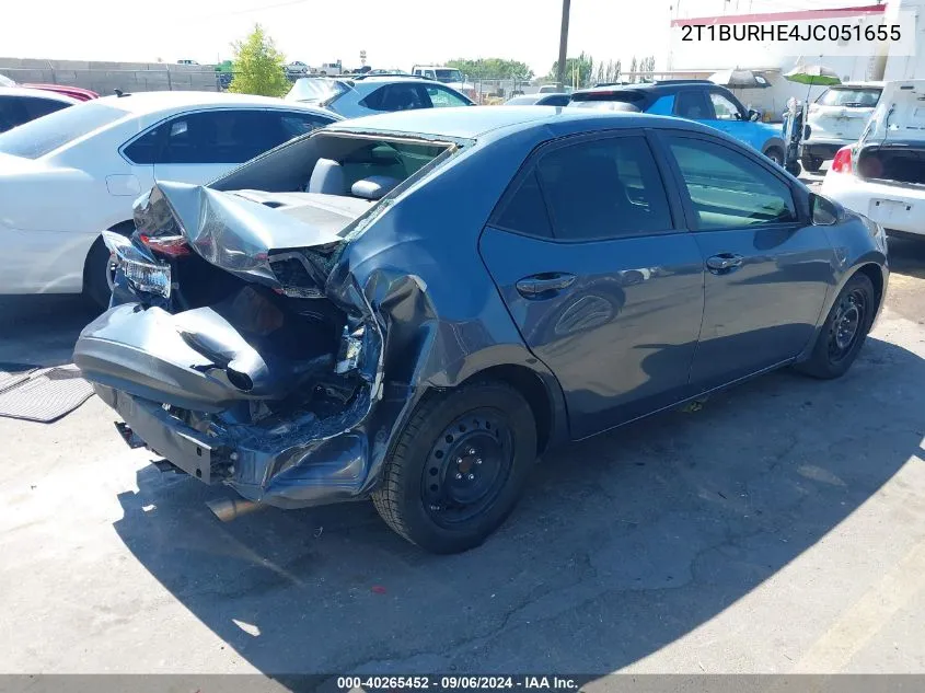 2018 Toyota Corolla Le VIN: 2T1BURHE4JC051655 Lot: 40265452