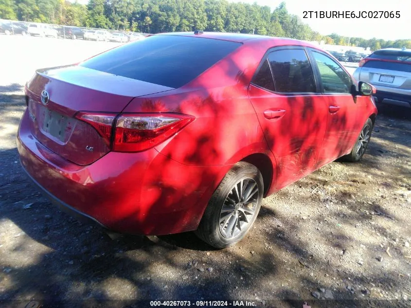 2018 Toyota Corolla L/Le/Xle/Se/Xse VIN: 2T1BURHE6JC027065 Lot: 40267073