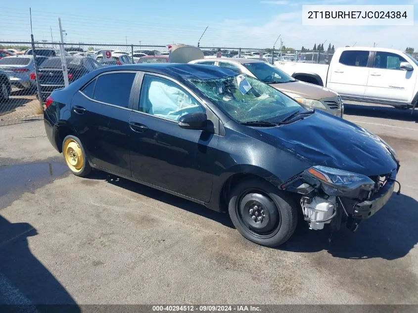 2018 Toyota Corolla Se VIN: 2T1BURHE7JC024384 Lot: 40294512