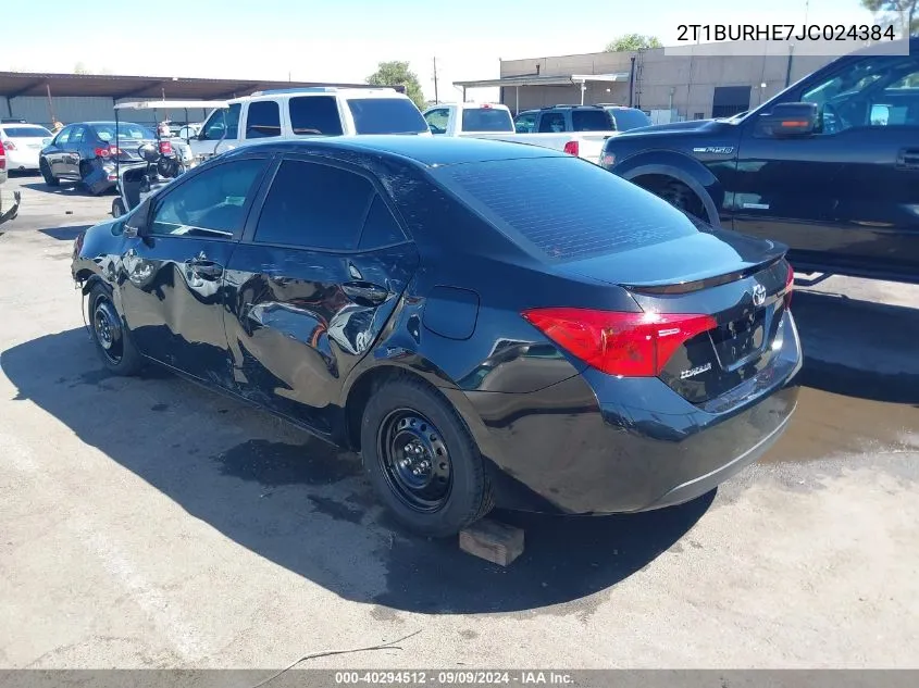 2018 Toyota Corolla Se VIN: 2T1BURHE7JC024384 Lot: 40294512