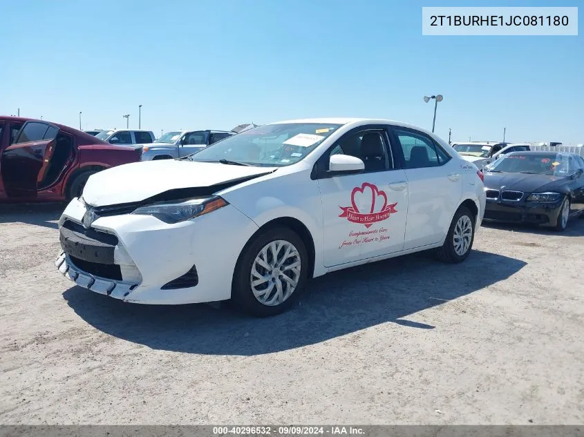 2018 Toyota Corolla L/Le/Xle/Se/Xse VIN: 2T1BURHE1JC081180 Lot: 40296532