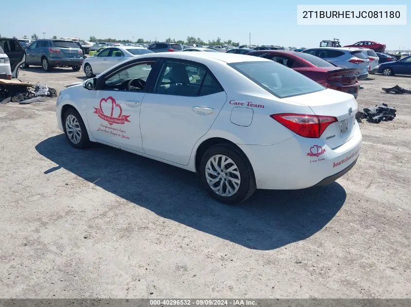 2018 Toyota Corolla L/Le/Xle/Se/Xse VIN: 2T1BURHE1JC081180 Lot: 40296532