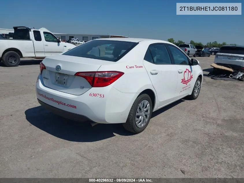 2018 Toyota Corolla L/Le/Xle/Se/Xse VIN: 2T1BURHE1JC081180 Lot: 40296532