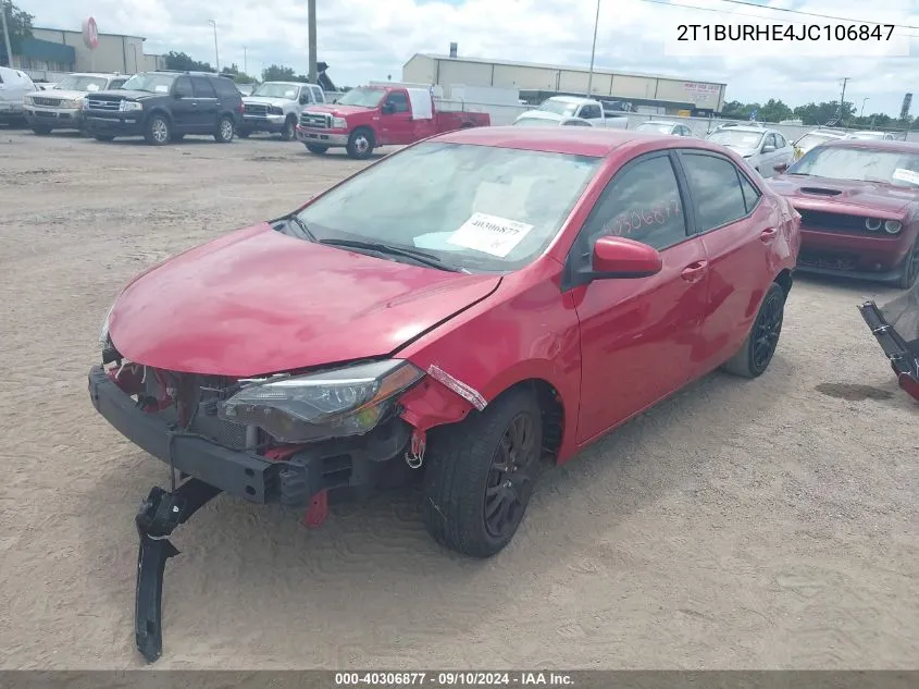 2018 Toyota Corolla Le VIN: 2T1BURHE4JC106847 Lot: 40306877