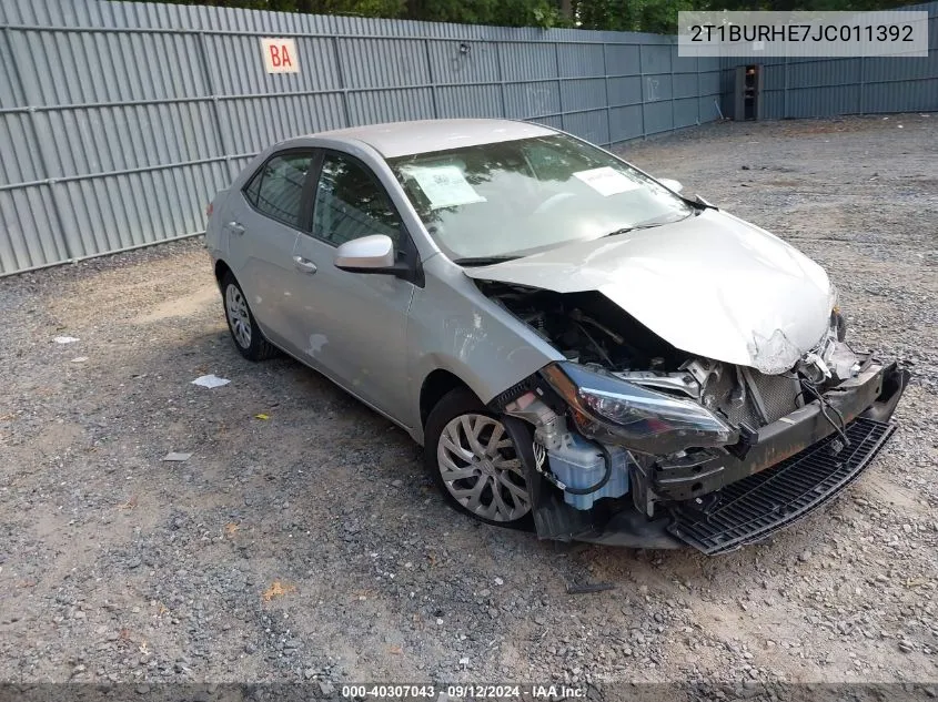 2T1BURHE7JC011392 2018 Toyota Corolla Le