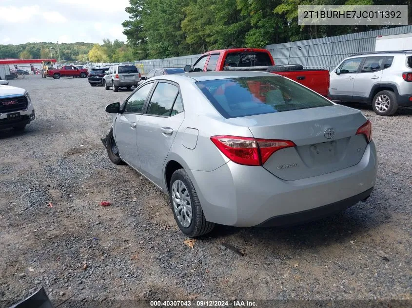 2018 Toyota Corolla Le VIN: 2T1BURHE7JC011392 Lot: 40307043