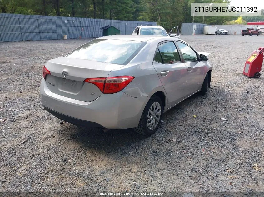 2018 Toyota Corolla Le VIN: 2T1BURHE7JC011392 Lot: 40307043