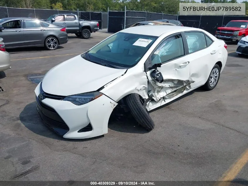 2018 Toyota Corolla Le VIN: 5YFBURHE0JP789582 Lot: 40309329