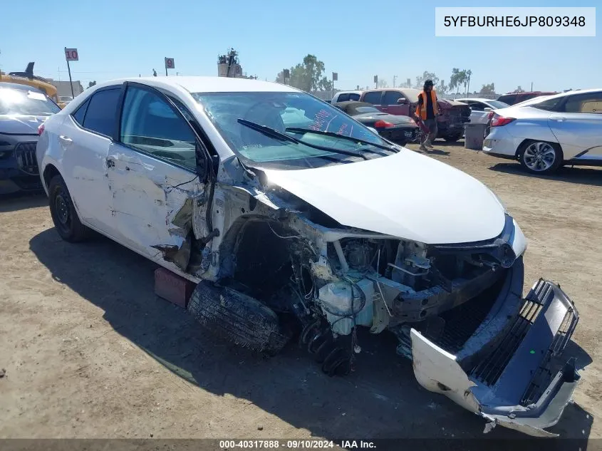 2018 Toyota Corolla Le VIN: 5YFBURHE6JP809348 Lot: 40317888